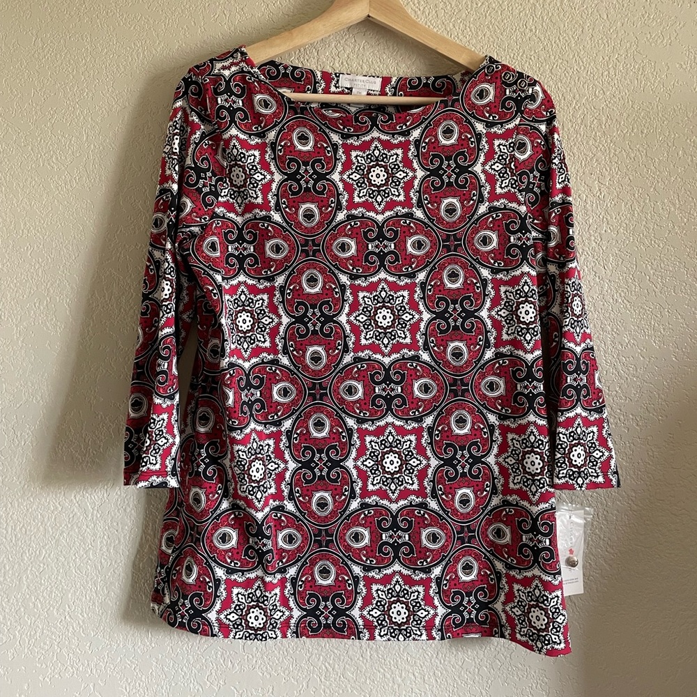 NWT - Charter Club Multi-Colored Pattern 3/4 sleeve top